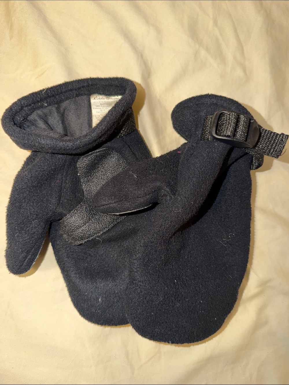 Eddie Bauer Navy Fleece Mittens with Wrist Strap